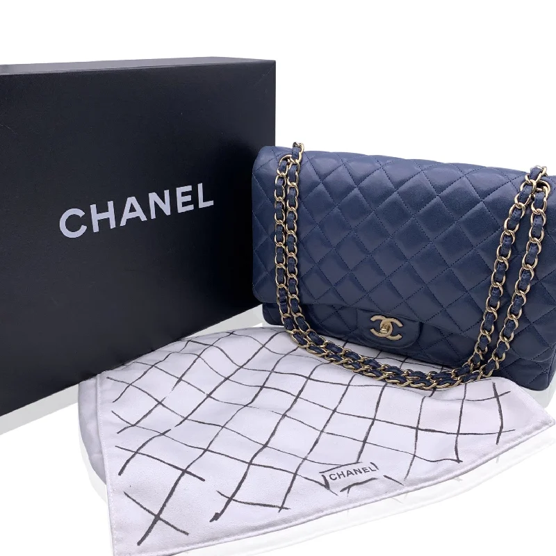 Chanel bags with chain and leather strap combinationsCHANEL Blue Quilted Leather Maxi Timeless Classic 2.55 Single Flap Bag