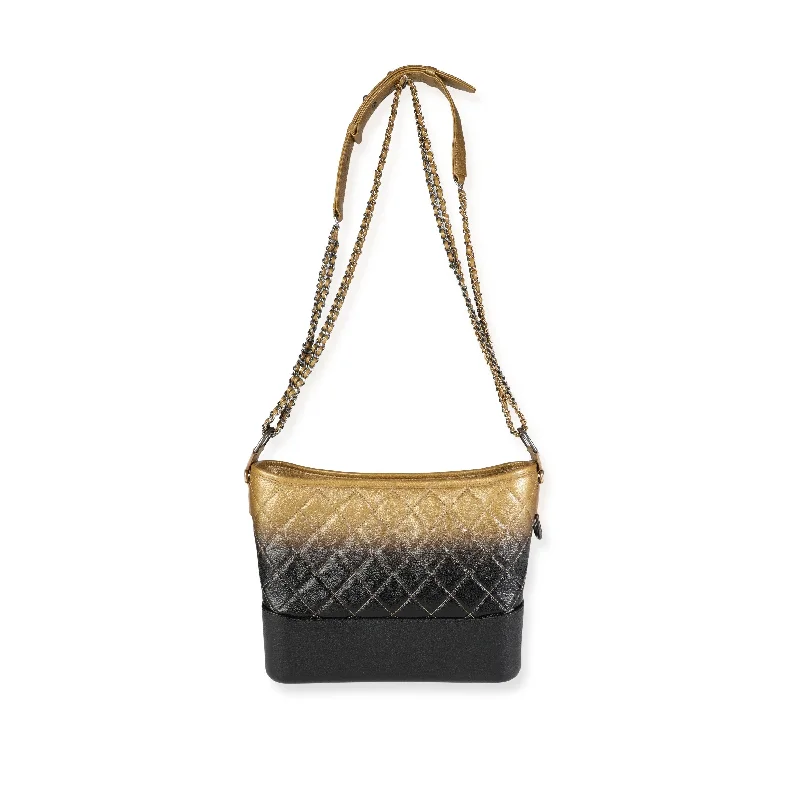 Chanel Limited Edition Handbag for CollectorsCHANEL Black & Gold Ombre Quilted Goatskin Medium Gabrielle Hobo