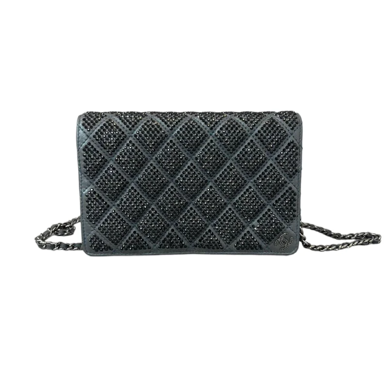 Chanel bags for women with minimalist styleCrystal Quilted Wallet On Chain WOC Dark Blue SHW