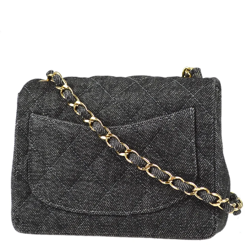 Chanel bags for the minimalist fashionChanel 1997-1999 Black Denim Mini Classic Square Flap Shoulder Bag 17