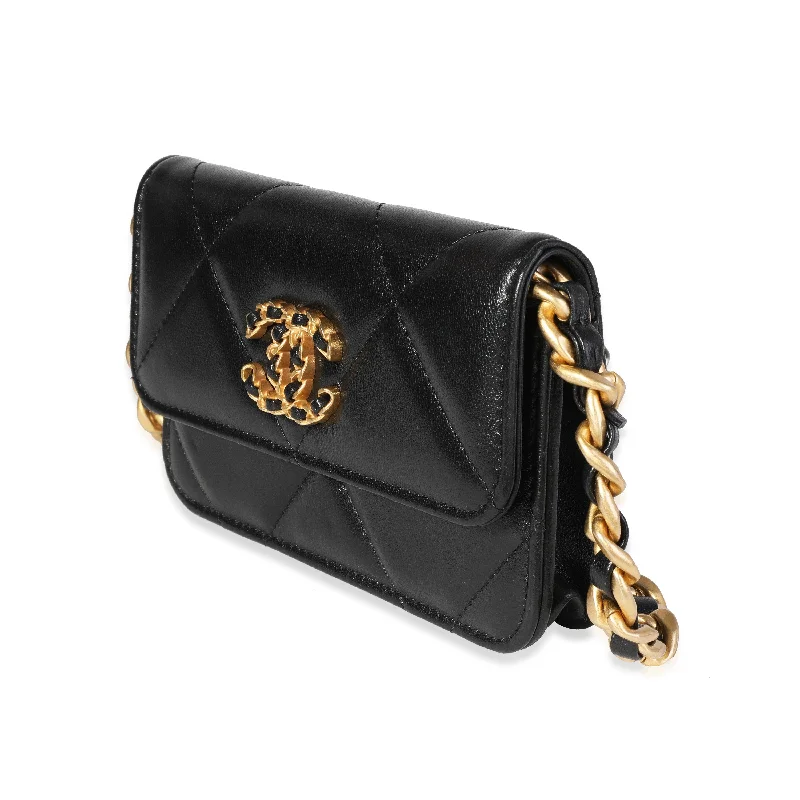 Chanel bags for the minimalist fashionChanel Black Quilted Lambskin Chanel 19 Mini Coin Purse With Chain