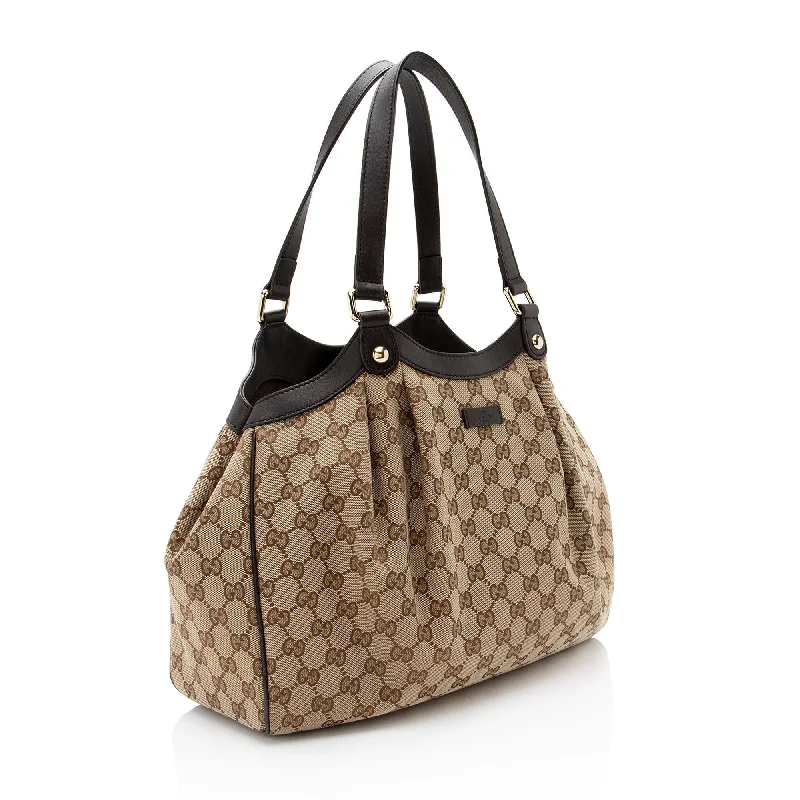 Women Gucci Sylvie bags with a monogram - embossed leatherGucci GG Canvas Pleated Medium Tote (8Vt61S)