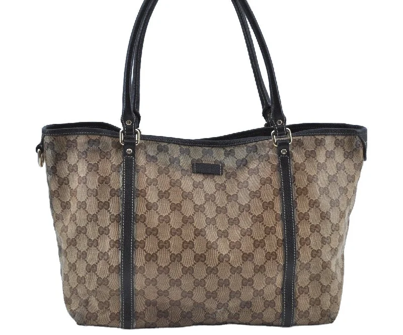 Ladies Gucci shoulder bags with a magnetic - closure flapAuthentic GUCCI GG Crystal Shoulder Tote Bag PVC Leather 265695 Brown 7626G