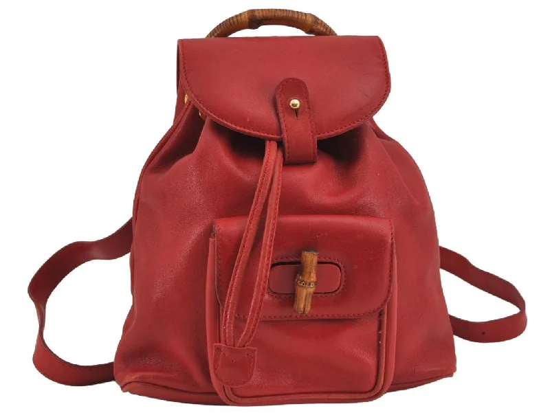 Women Gucci Sylvie bags with a leather - wrapped handleAuthentic GUCCI Vintage Bamboo Backpack Purse Leather Red 6136J