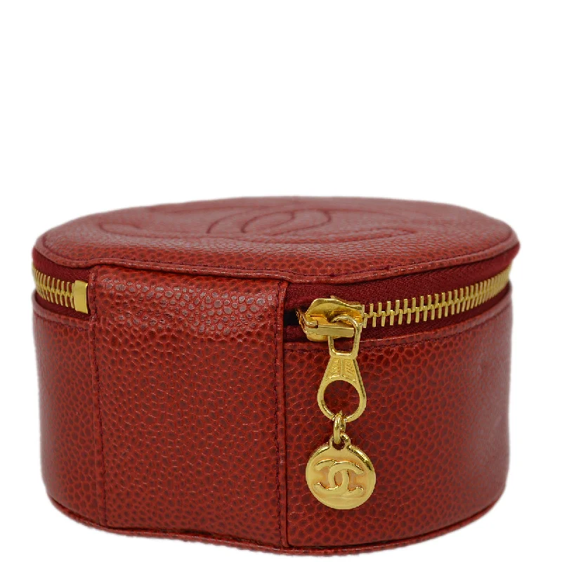 Chanel bags with gold, silver, and pearl accentsChanel Red Caviar Jewelry Case Pouch