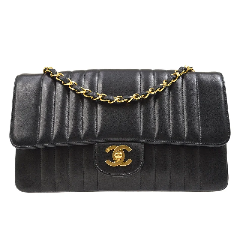 Chanel bags with adjustable chain strapsChanel 1991-1994 Black Lambskin Medium Vertical Stitch Classic Single Flap Bag