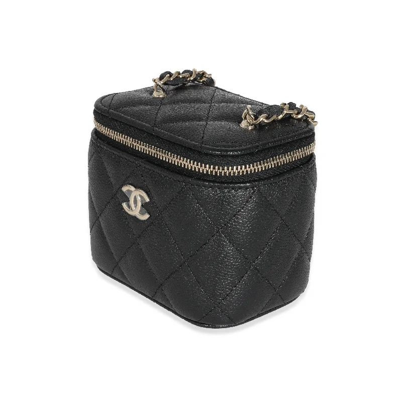 Chanel bags as wedding day accessoriesChanel Black Quilted Caviar CC Link Mini Vanity Case