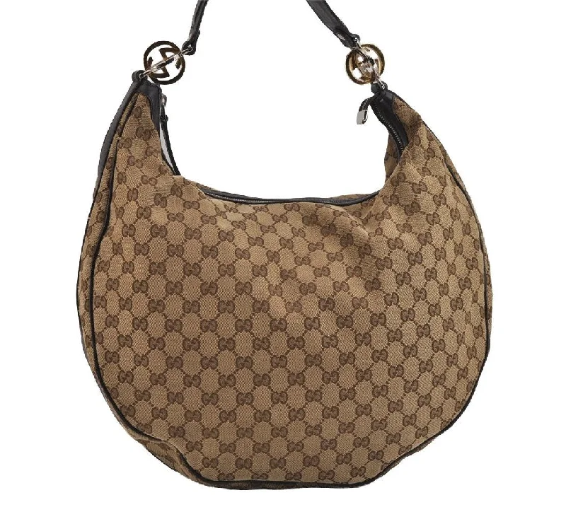 Ladies Gucci shoulder bags with a wide - width strapAuthentic GUCCI Twins Shoulder Hand Bag GG Canvas Leather 232945 Brown 5912J