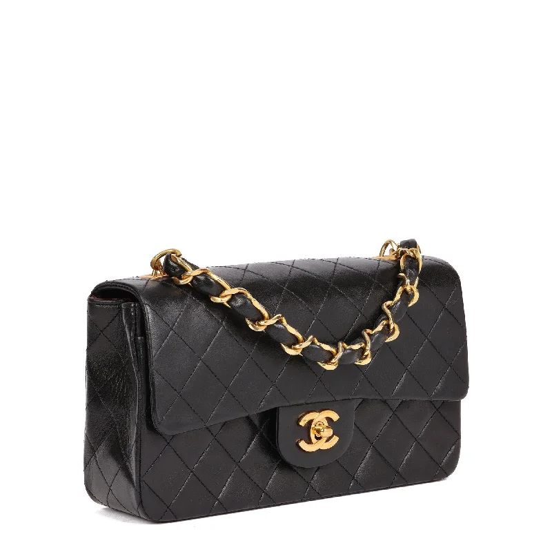 Chanel Handbag with Adjustable Strap for ComfortChanel Black Quilted Lambskin Vintage Small Top Handle Classic Single Flap Bag Top Handle Bag