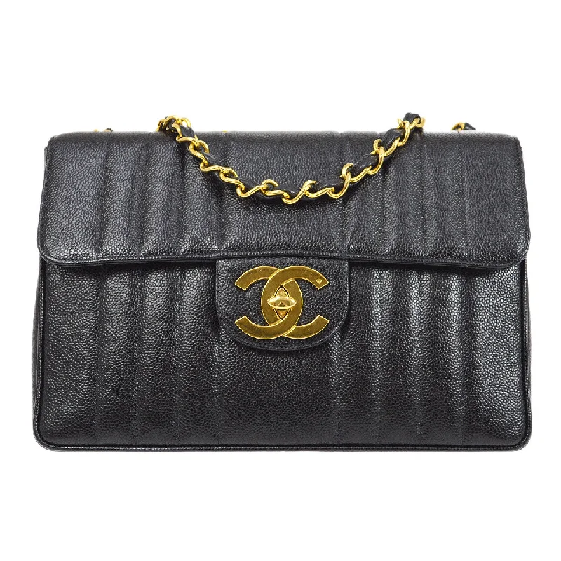 Chanel Limited Edition Handbag for CollectorsChanel * 1994-1996 Black Caviar Jumbo Vertical Stith Classic Flap