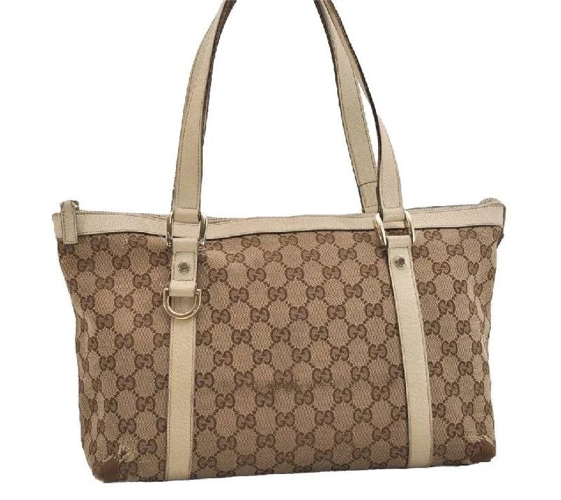 Ladies Gucci shoulder bags with a single - handle designAuthentic GUCCI Abbey Shoulder Tote Bag GG Canvas Leather 141470 Brown 6463J