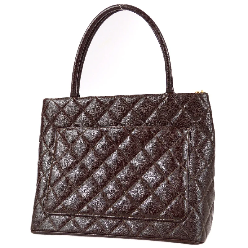 Chanel bags with leather and tweed combinationsChanel 2001-2003 Brown Caviar Skin Medallion Quilted Tote Bag