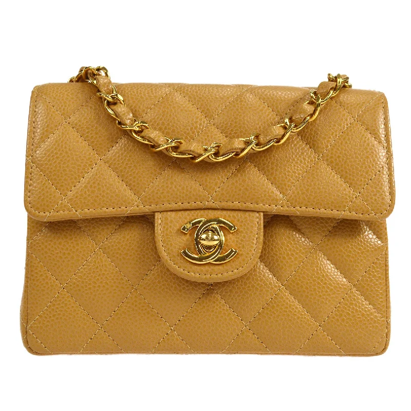 Chanel bags for a polished and professional appearanceCHANEL * 2003-2004 Classic Square Flap Mini 17 Beige Caviar