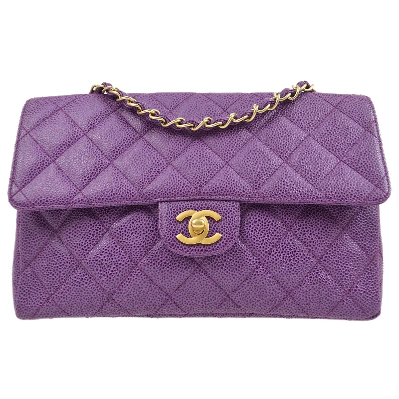 Chanel leather bags for everydCHANEL * 2000-2001 Classic Single Flap Medium Purple Caviar