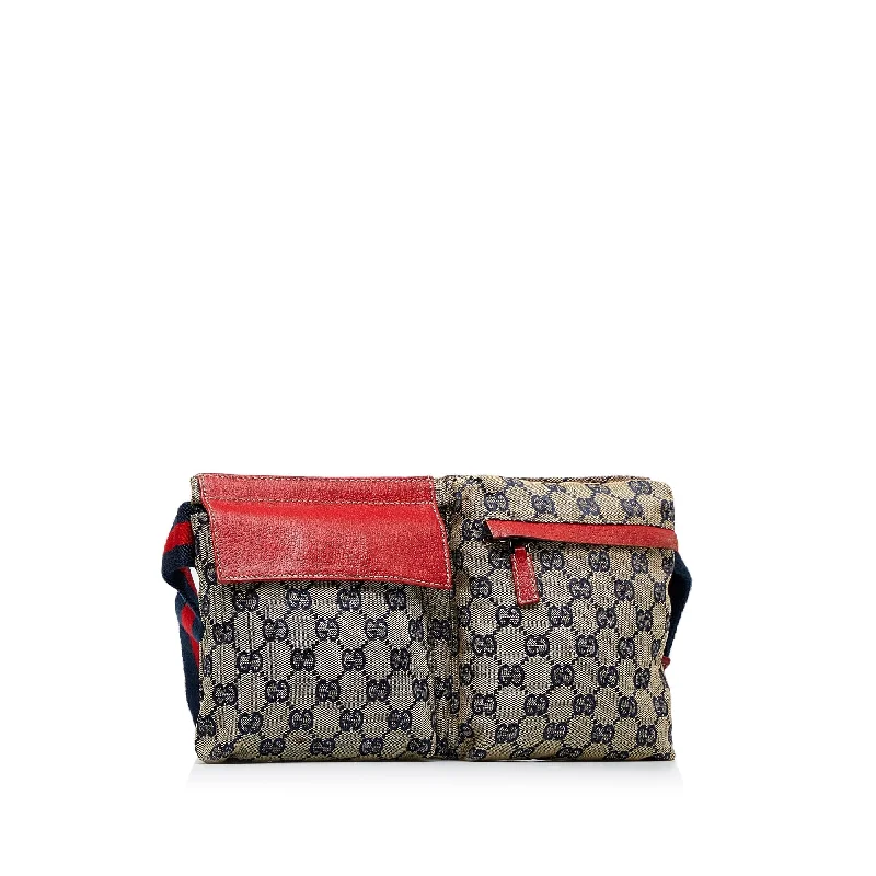 Women Gucci tote bags in GG Supreme canvas for a branded feelGucci GG Canvas Web Double Pocket Belt Bag (HxqmuT)