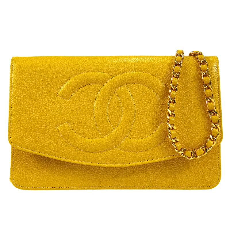 Chanel bags with iconic stitching detailsChanel 1997-1999 Yellow Caviar Timeless WOC Wallet on Chain