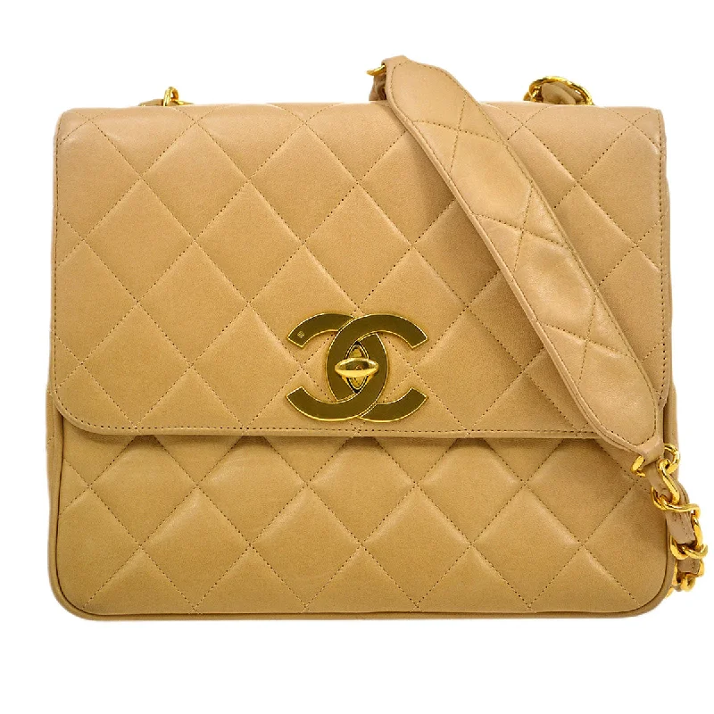 Chanel bags with iconic gold chainsChanel 1994-1996 Beige Lambskin Straight Flap Medium