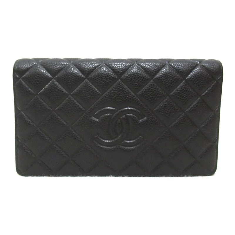 Chanel classicCHANEL Bifold long wallet Black Caviar Skin (Grained Calf)