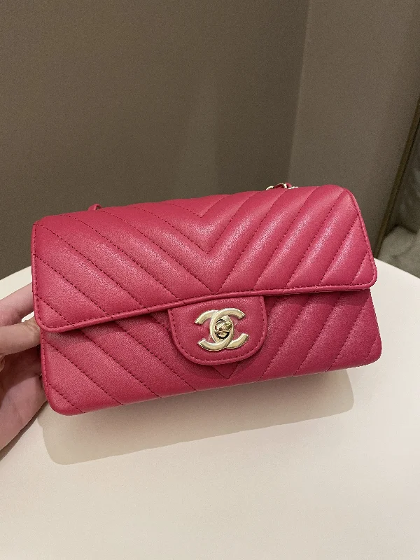 Chanel Handbag with Adjustable Strap for ComfortChanel Classic Chevron Mini Rectangular Rose Fuchsia