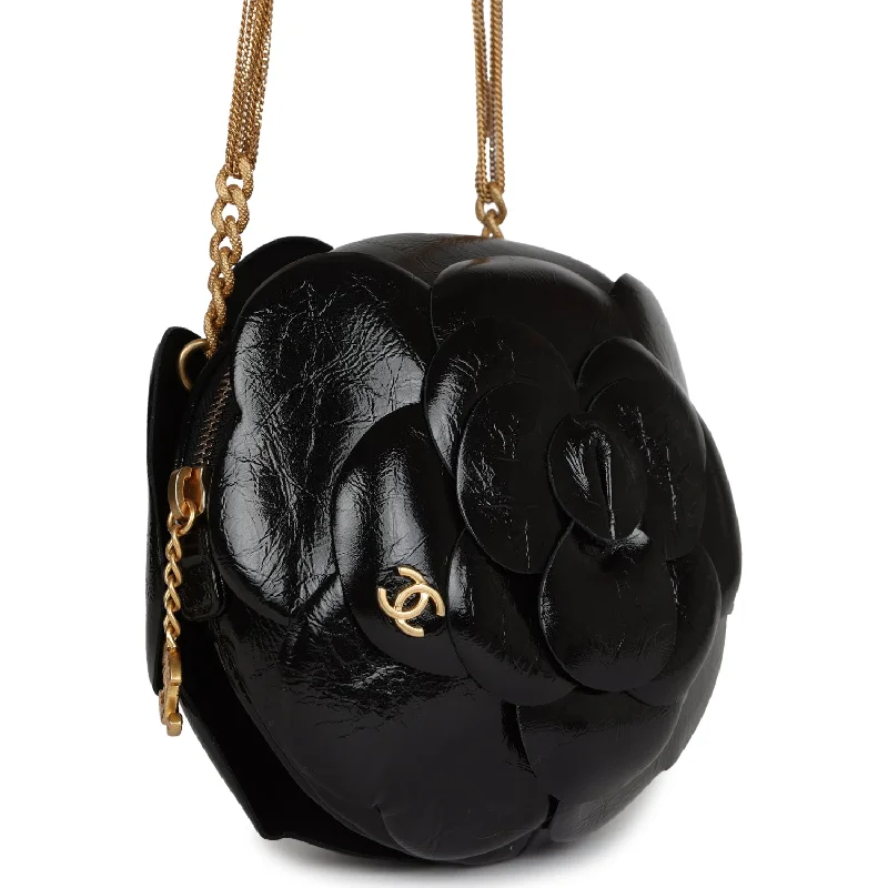 Chanel bags with modern touchesChanel Camellia Clutch with Chain Black Shiny Calfskin Gold Hardware