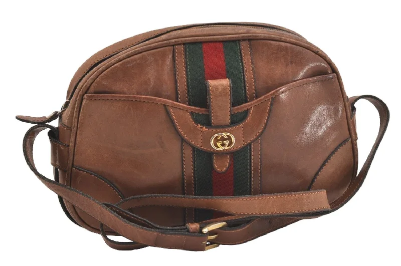 Gucci Dionysus bags for women with tiger - head claspsAuthentic GUCCI Web Sherry Line Shoulder Crossbody Bag Purse Leather Brown 4957J