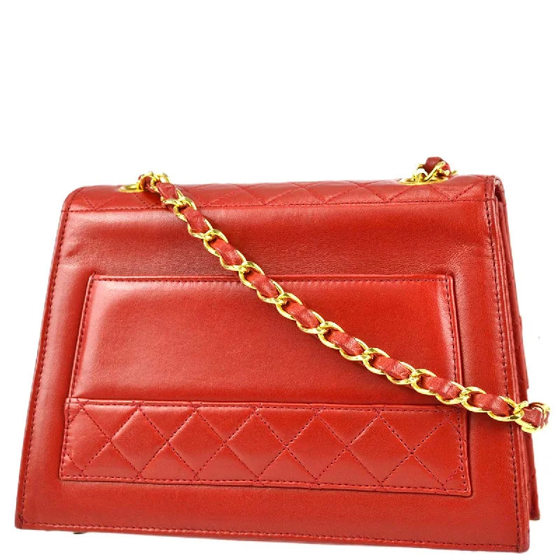 Chanel Handbag with Adjustable Strap for ComfortChanel 1989-1991 Red Lambskin Straight Flap Shoulder Bag