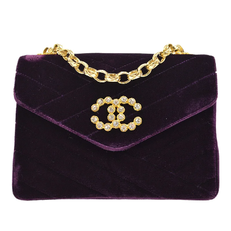 Chanel bags for women who appreciate fine craftsmanshipCHANEL * 1991-1994 Purple Velvet Rhinestone CC Diagonal Letter Flap Bag