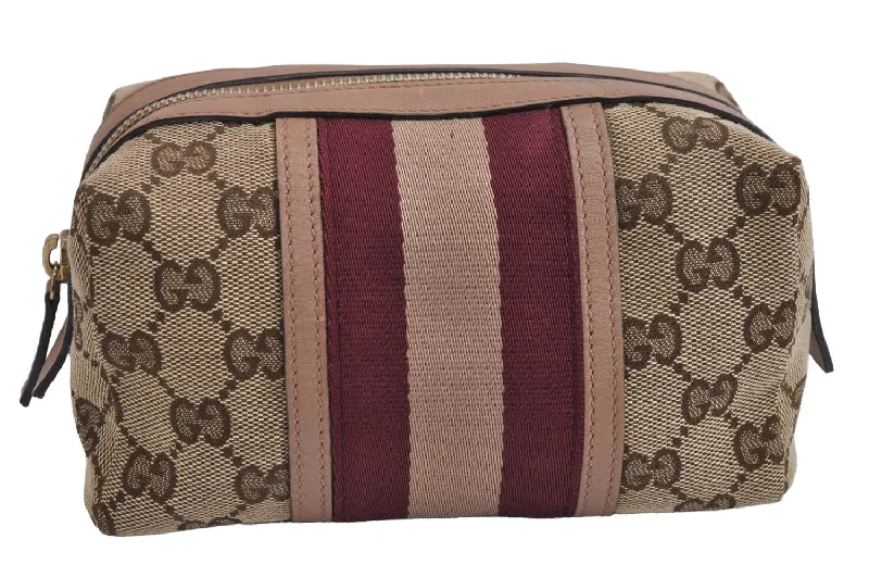 Ladies Gucci handbags with a detachable coin purse insideAuthentic GUCCI Sherry Line Pouch Purse GG Canvas Leather 256636 Brown 2865J