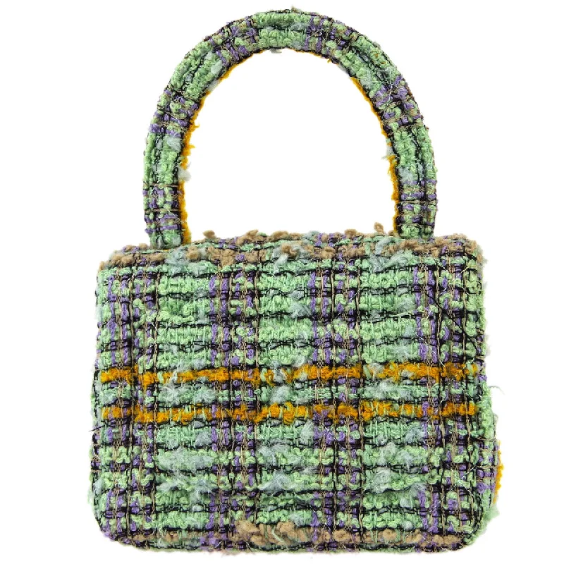 Chanel Designer Handbag with Unique DesignChanel * 1994 Green Tweed Micro Classic Flap Handbag