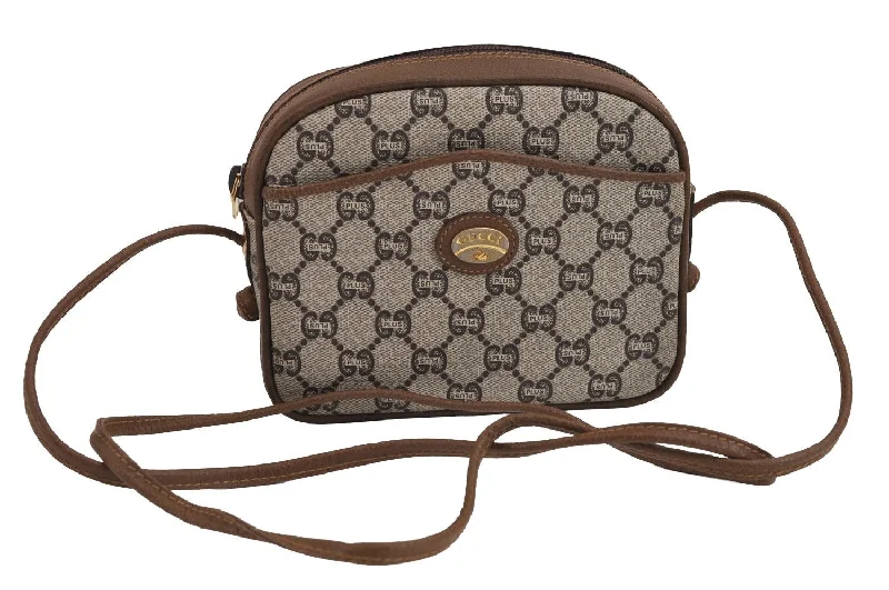 Gucci backpacks for women with a hidden back pocketAuthentic GUCCI GG Plus Shoulder Cross Body Bag Purse PVC Leather Brown 2549J