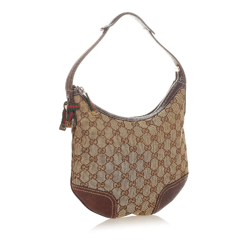 Women Gucci bags with a front - flap pocket for quick - access itemsGucci GG Canvas Princy Hobo Bag (26087)