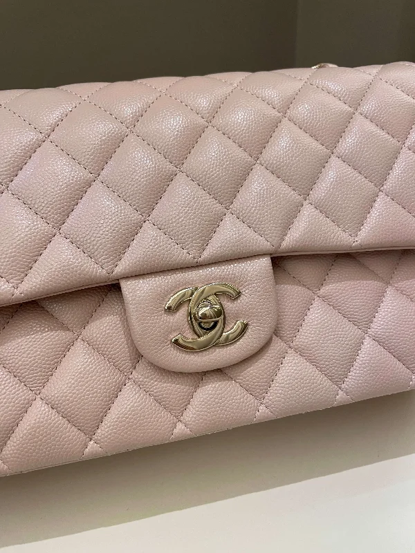 Chanel Luxury Handbag for High - End EventsChanel 21C Classic Quilted Medium Double Flap Rose Claire Beige Caviar