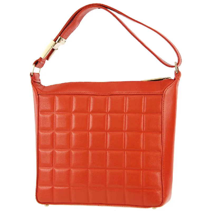 Chanel bags with intricate metal hardwareChanel * 2003-2004 Orange Lambskin Choco Bar Shoulder Bag