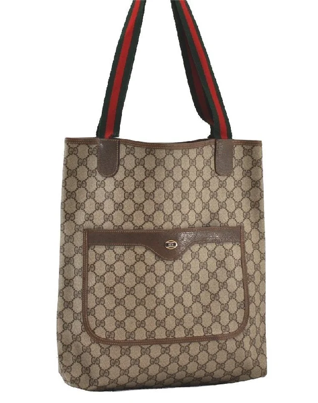 Ladies Gucci Dionysus bags with a detachable shoulder strapAuthentic GUCCI Web Sherry Line Shoulder Tote Bag GG PVC Leather Brown 2884J