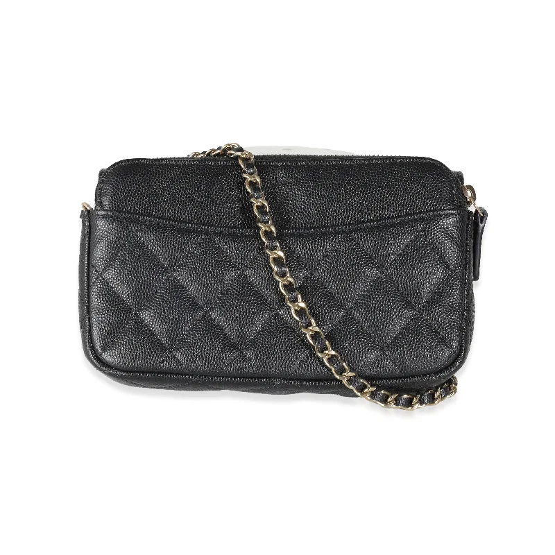 Chanel bags with intricate metal hardwareCHANEL Black Quilted Caviar Flap Phone Holder With Chain