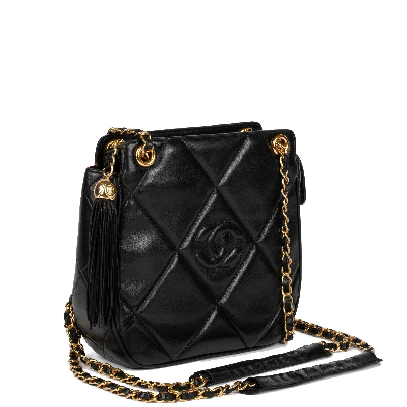 Chanel classicChanel Black Quilted Lambskin Vintage Timeless Fringe Shoulder Bag