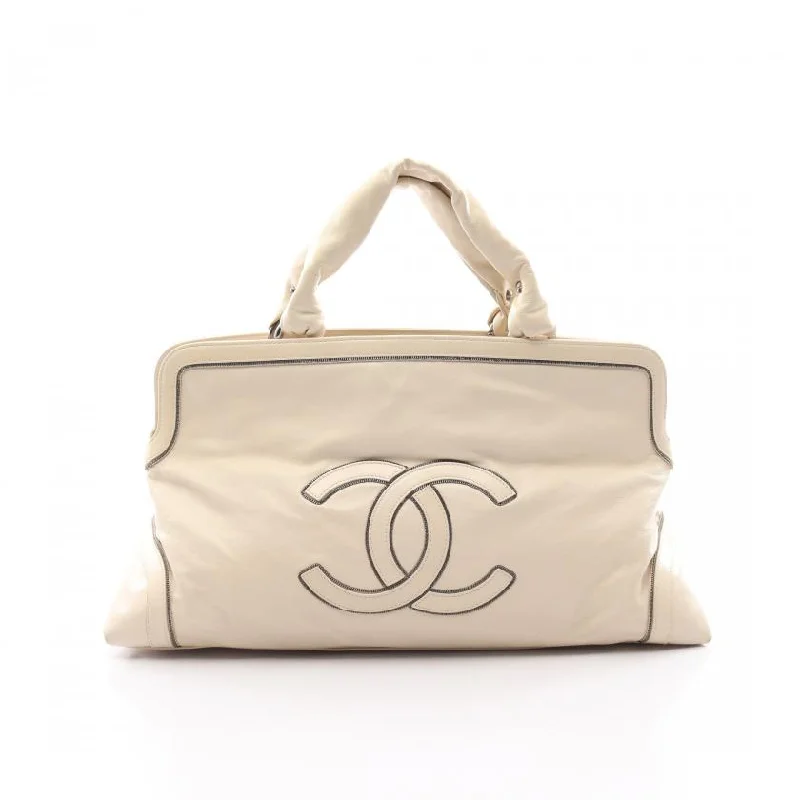 Chanel bags with iconic stitching detailsChanel Big Coco Mark Handbag Leather Off White Silver Hardware 881657