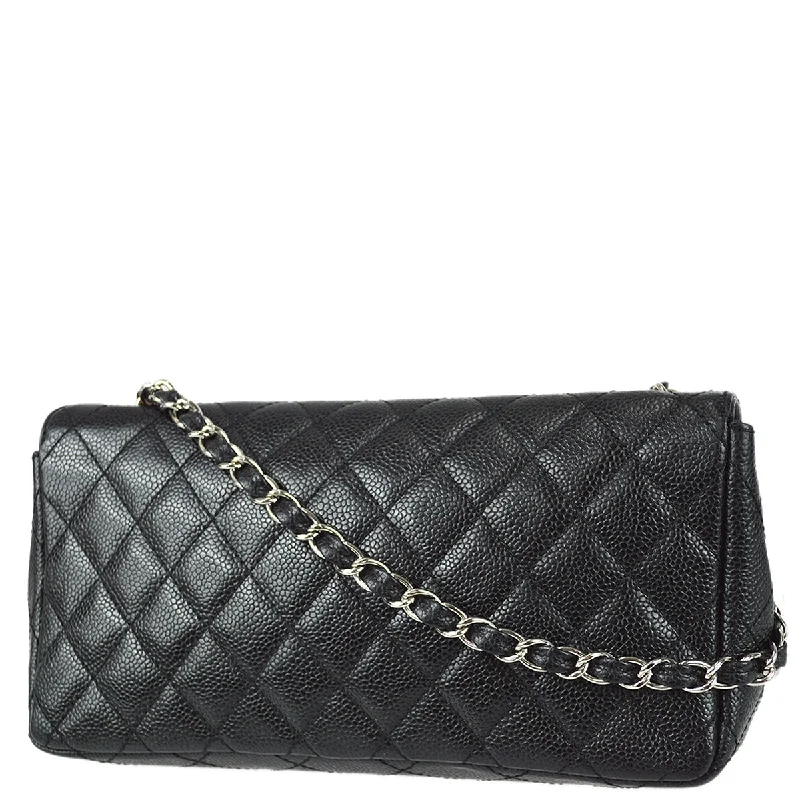 Chanel Designer Handbag with Unique DesignChanel 1989-1991 Black Caviar East West Flap Bag SHW