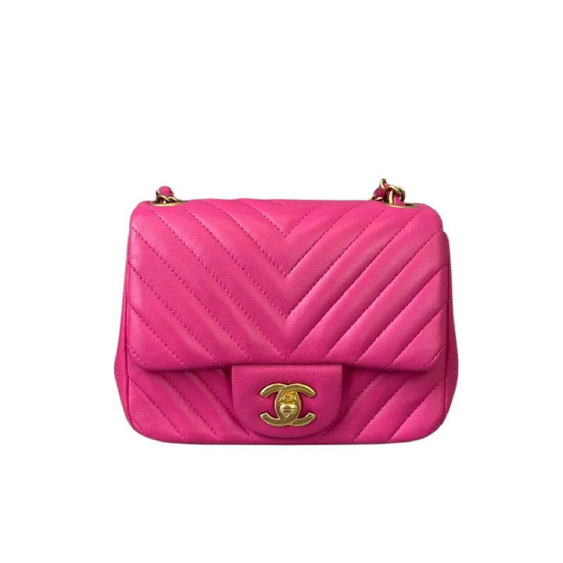 Chanel Vintage Inspired Handbag for Retro LoversSquare Mini Quilted Chevron Pink GHW