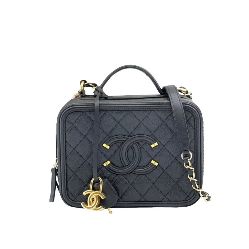 Chanel Luxury Handbag for High - End EventsMedium CC Filigree Caviar Vanity Black GHW