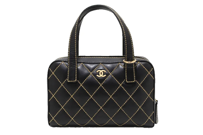 Chanel bags for women with a taste for high fashionChanel Black Calfskin Leather Contrast Stitch Surpique Bowler Bag