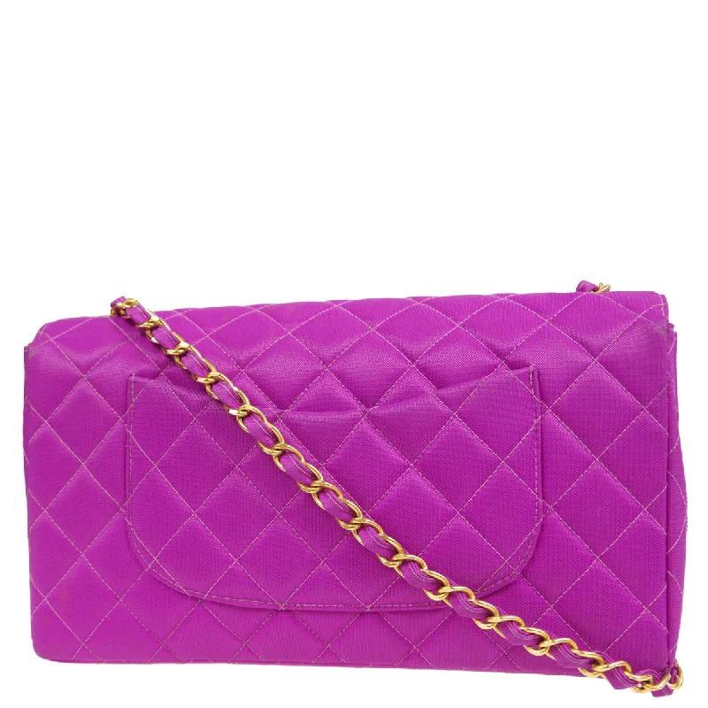 Chanel Quilted Leather Shoulder Bag for FashionistasChanel 1994-1996 Purple Nylon Medium Classic Single Flap Shoulder Bag