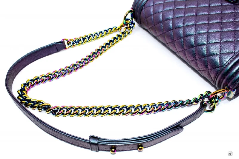 Chanel Handbag with Adjustable Strap for ComfortChanel A67086 Boy Rainbow  Iridescent Purple  Calfskin Medium Shoulder Bags