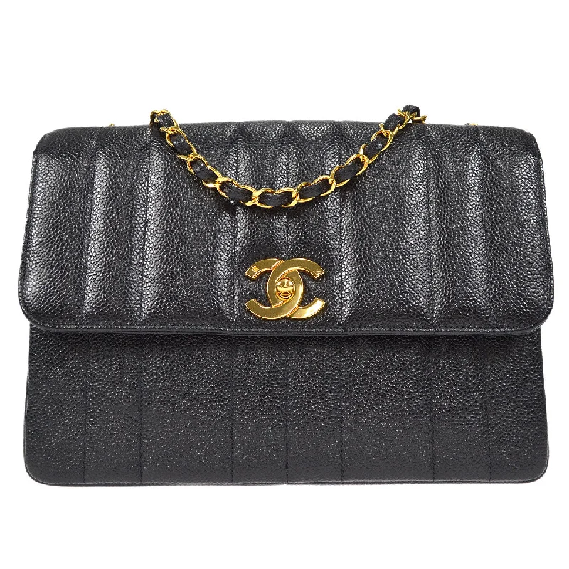 Chanel Luxury Handbag for High - End EventsChanel 1994-1996 Black Caviar Medium Vertical Straight Flap