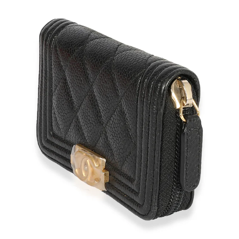 Chanel Classic Flap Bag for Evening PartyChanel Black Quilted Caviar Zip-Around Boy Coin Purse