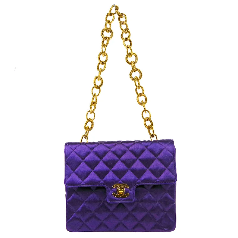 Chanel bags available at online luxury retaileCHANEL * 1989-1991 Classic Single Flap Mini Purple Satin