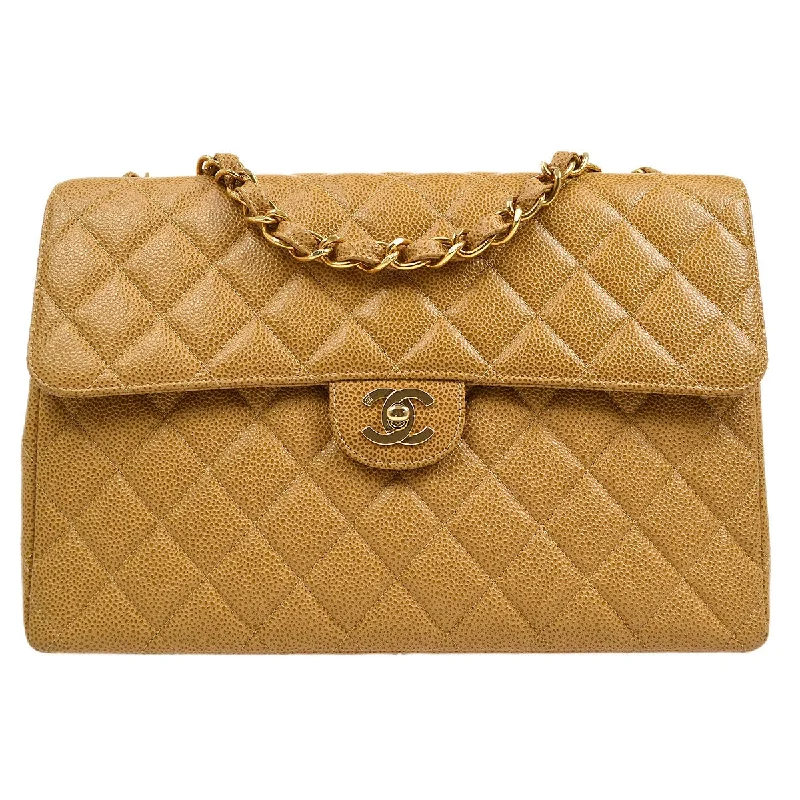 Chanel Colorful Handbag for Spring OutfitsCHANEL 2000-2001 Beige Caviar Classic Flap Jumbo