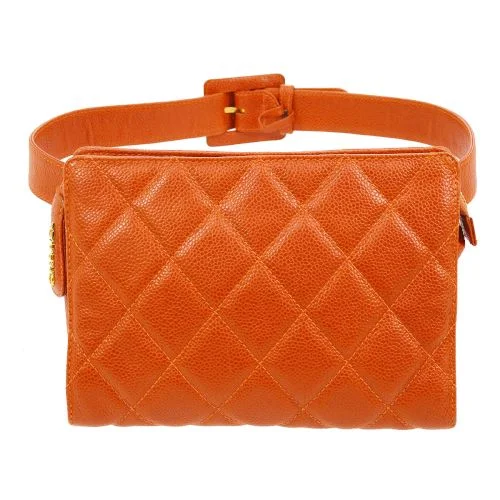 Chanel leather bags for everydCHANEL 1996-1997 Orange Caviar Quilted Belt Bag #75