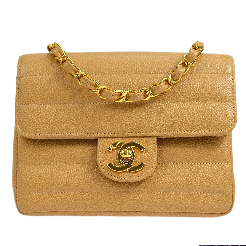 Chanel Limited Edition Handbag for CollectorsChanel 1994-1996 Horizontal Stitch Classic Square Flap Mini 17 Beige Caviar