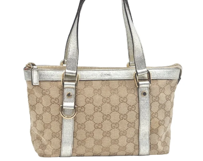 Medium - sized Women Gucci handbags for everyday useAuthentic GUCCI Abbey Shoulder Tote Bag GG Canvas Leather 141471 Beige 6070J